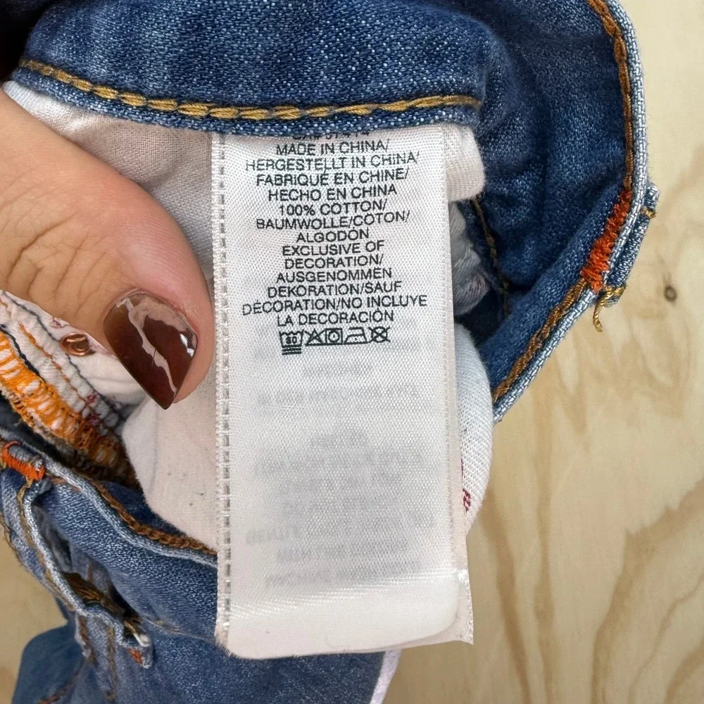 True Religion Straight Flap Big T Jeans Mens 40 Medium Wash Bleach Splatter